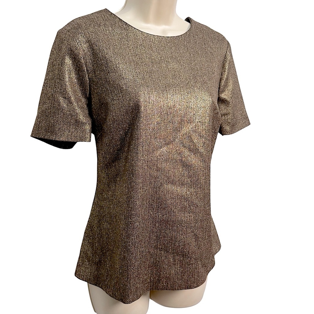 Boden Women’s Metallic Black Gold Short Sleeve Peplum Top Size 10